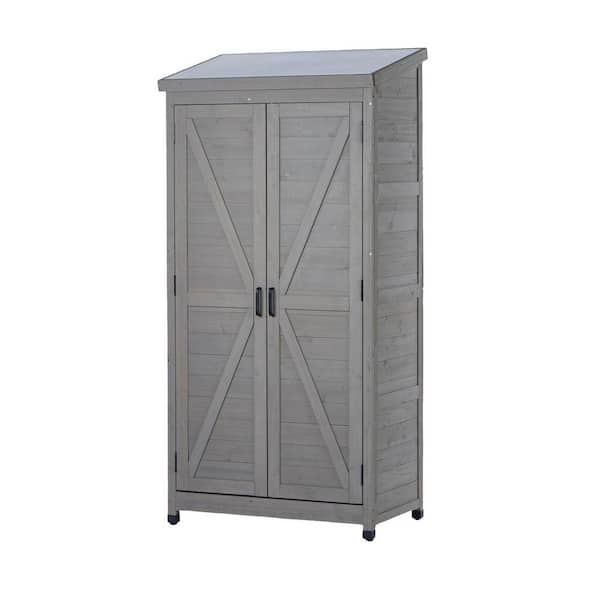 2.8 ft. W x 1.7 ft. D Grey Wood Shed Outdoor Tool Cabinet with Metal Top and 3 Shelves for Backyard Garden Patio