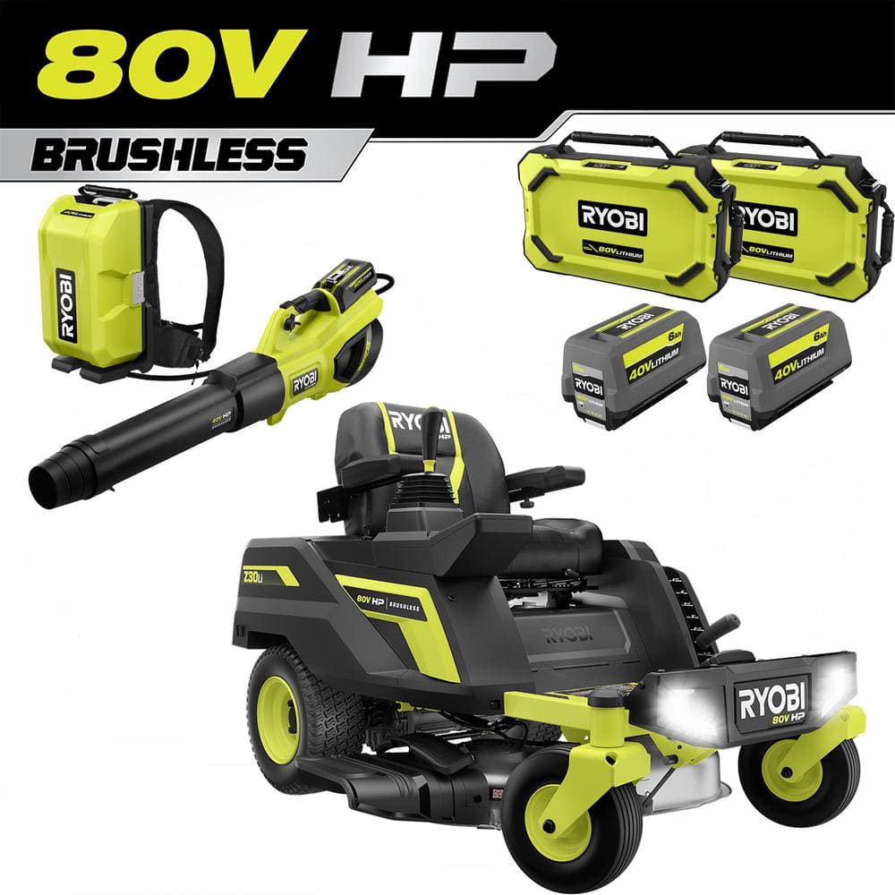 RYOBI 30 in. 80-Volt HP Brushless Battery Electric Cordless Zero Turn  Mower, Blower, Backpack Battery - Batteries and Chargers RYRM8010-2X - The  Home