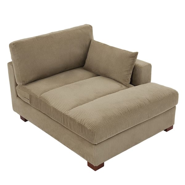 Uixe Modern Right Arm Facing Camel Corduroy Polyester Upholstered Tufted Chaise Lounge with Wood Frame and 1-Pillow