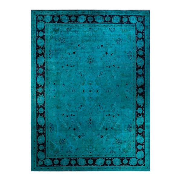 Solo Rugs One-of-a-Kind Contemporary Green 10 ft. x 14 ft. Hand Knotted Overdyed Area Rug