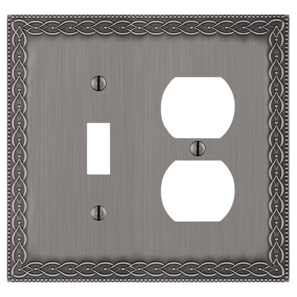 AMERELLE Amelia 2-Gang Antique Nickel 1-Toggle/1-Duplex Cast Metal Wall Plate