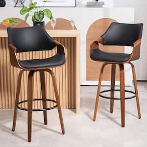 Beasley 30in. Black Wood Bar Stool with Faux Leather Seat 1 (Set of Included)