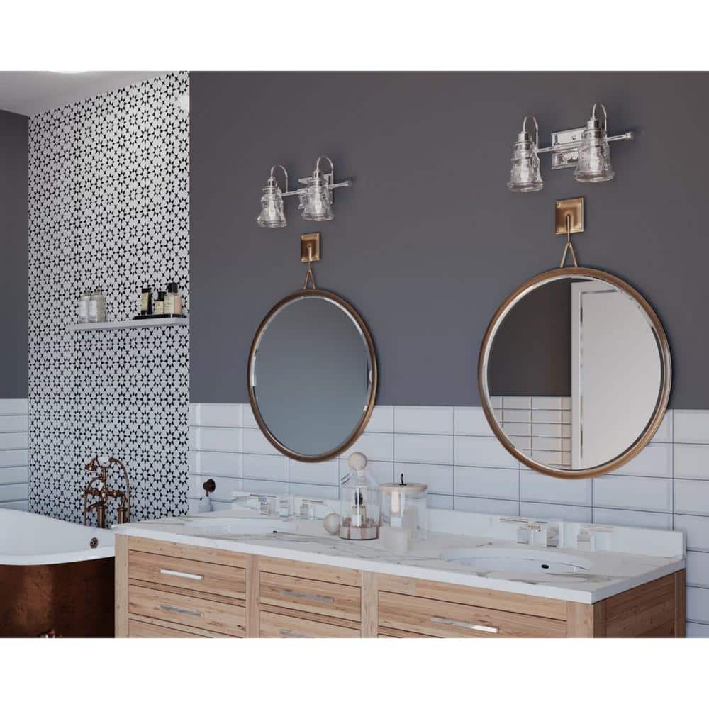 Polished Chrome 2-Light Bath Vanity with Clear Glass Shades