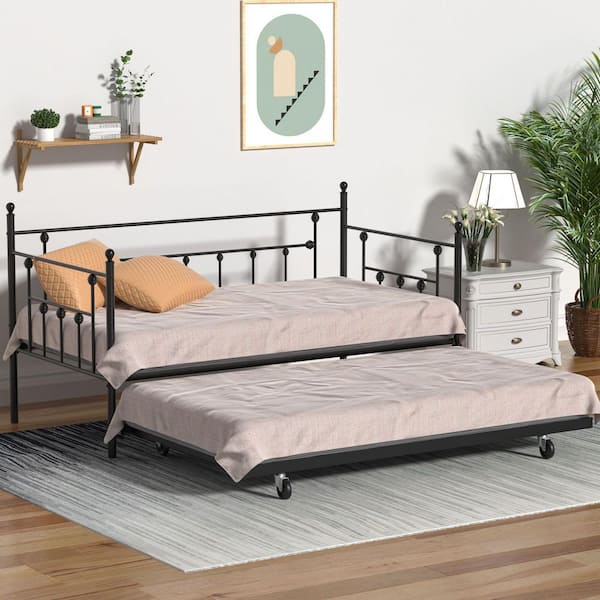 VECELO Black Daybed Victorian Style Multifunctional Metal