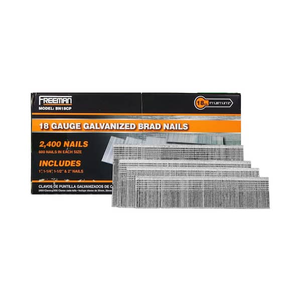 Freeman 1 in., 1-1/4 in., 1-1/2 in. and 2 in. 18-Gauge Combo Pack of Glue Collated Electrogalvanized Brad Nails (2400-Count)