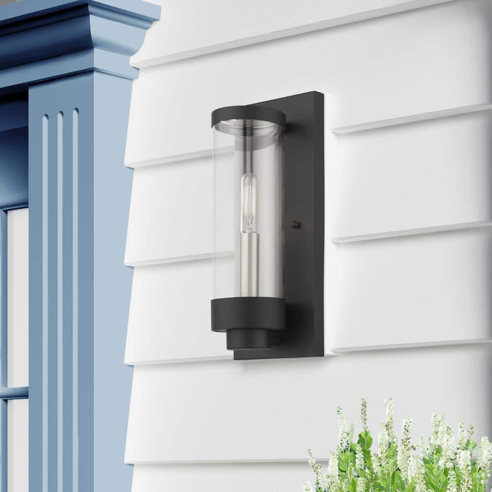 Hillcrest Textured Black Stainless Steel Outdoor Wall Lantern