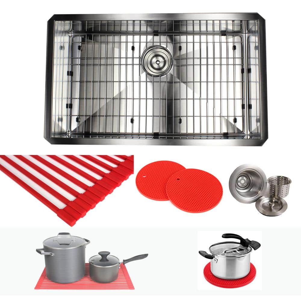 Undermount Stainless Steel 30 in. x 18 in. x 10 in. Deep 16-Gauge Single Bowl Zero Radius Kitchen Sink Combo price history on PriceWatchPro