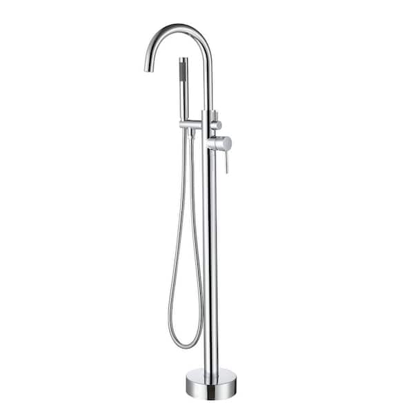 cadeninc Single Handle Floor Mounted Claw Foot Freestanding Tub Faucet in Polished Chrome