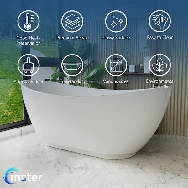 ARGO 67 in. Acrylic Modern Freestanding Flatbottom Soaking Double-Slipper Sloping Design Non-Whirlpool Bathtub in White
