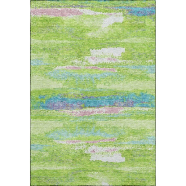 Addison Rugs Mayfield Premium Machine Washable Abstract AMF942 Lime 3 ft. x 4 ft. Area Rug
