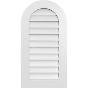 20 in. x 38 in. Round Top Surface Mount PVC Gable Vent: Decorative with Standard Frame
