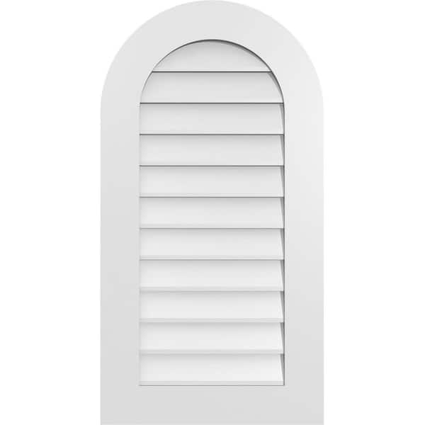 Ekena Millwork 20 in. x 38 in. Round Top Surface Mount PVC Gable Vent: Decorative with Standard Frame