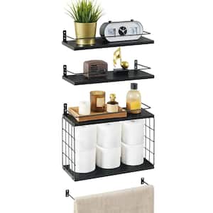 14.7 in. W x 5.8 in. D 4 plus 1-Tier Floating Shelves Shelves Over Toilet with Wire Storage Basket Decorative Wall Shelf