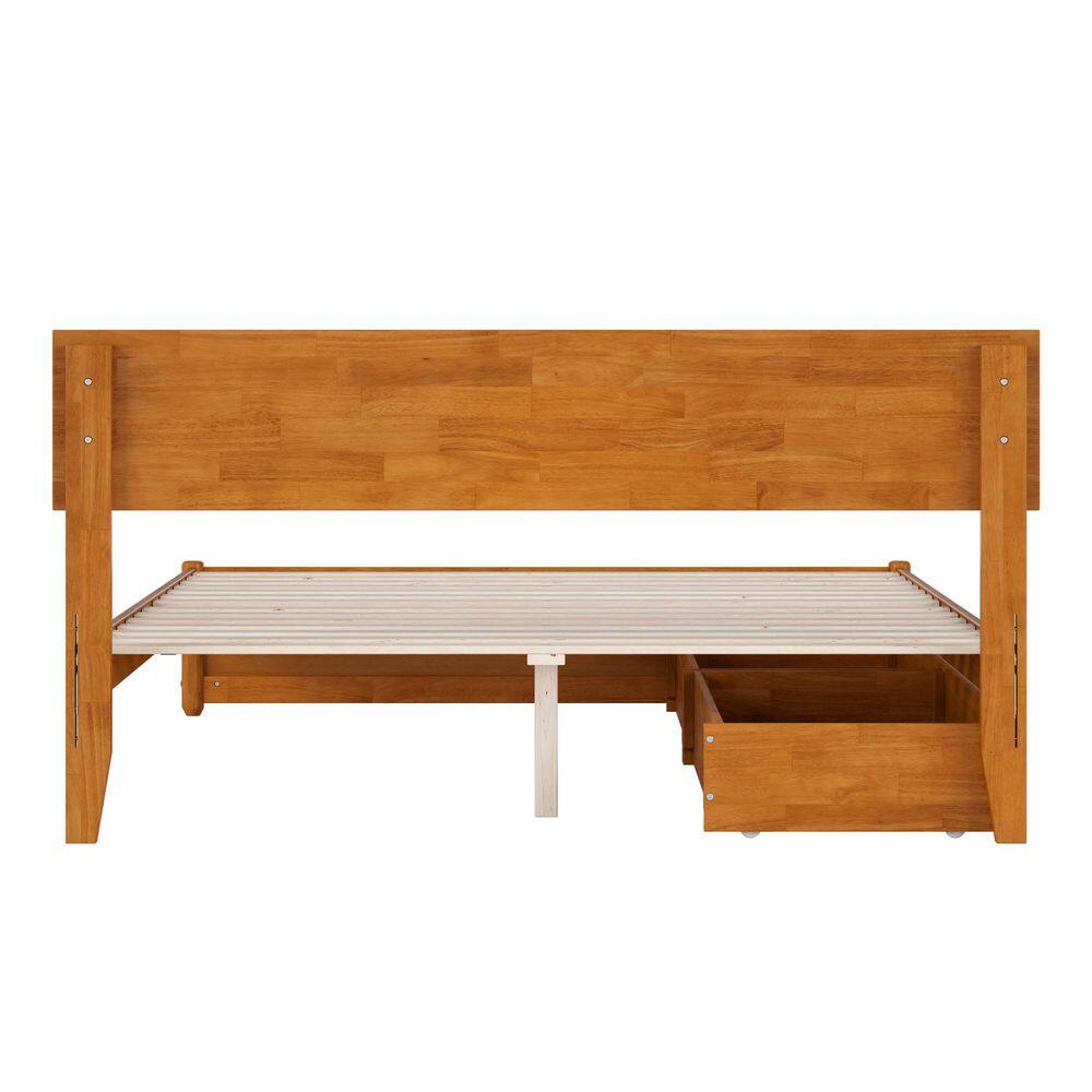 Wesley Walnut Brown Solid Wood Frame King Platform Bed with Panel Footboard and Storage Drawers - thumbnail 5
