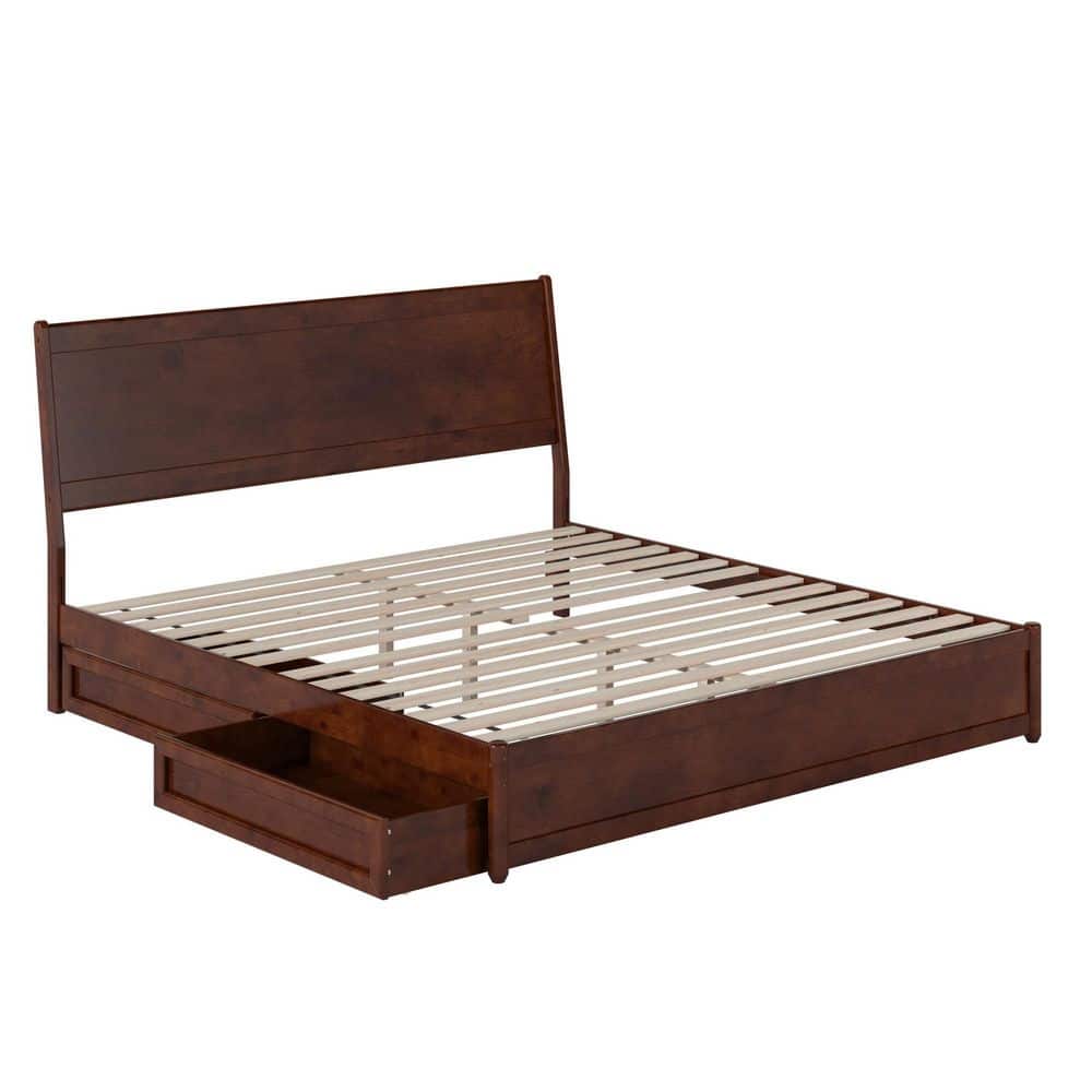 Casanova Dark Walnut King Wood Platform Bed with Storage Drawers