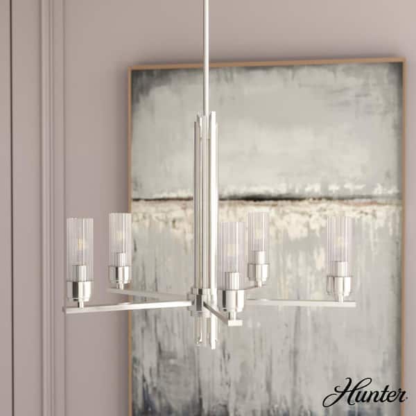 Gatz 5-Light Brushed Nickel Candlestick Chandelier with Ribbed Glass Shades