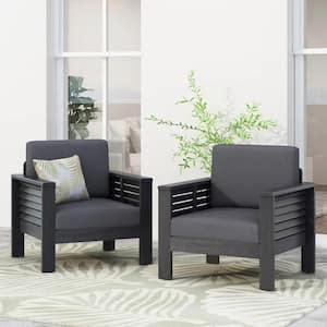 2-Pack Wood Outdoor Dining Chair with Gray Cushion Club Chairs