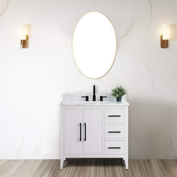 Vanity Art 36 in. W x 22 in. D x 34 in. H Single Sink Bathroom Vanity Cabinet in White with Engineered Marble Top in White