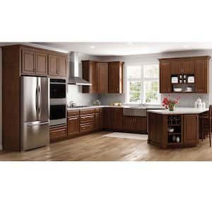 Hampton 36 in. W x 24 in. D x 34.5 in. H Ready to Assemble Corner Sink Base Kitchen Cabinet in Cognac without Shelf