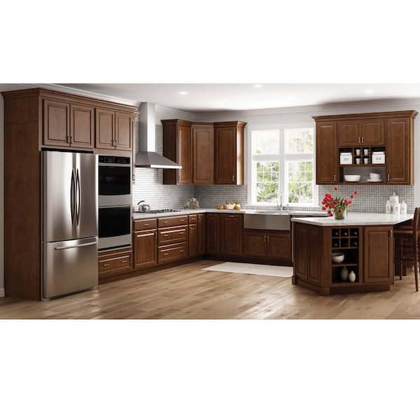 Hampton Bay Hampton Assembled 30x18x12 in. Wall Flex Kitchen Cabinet with Shelves and Dividers in Cognac KWFC3018-COG