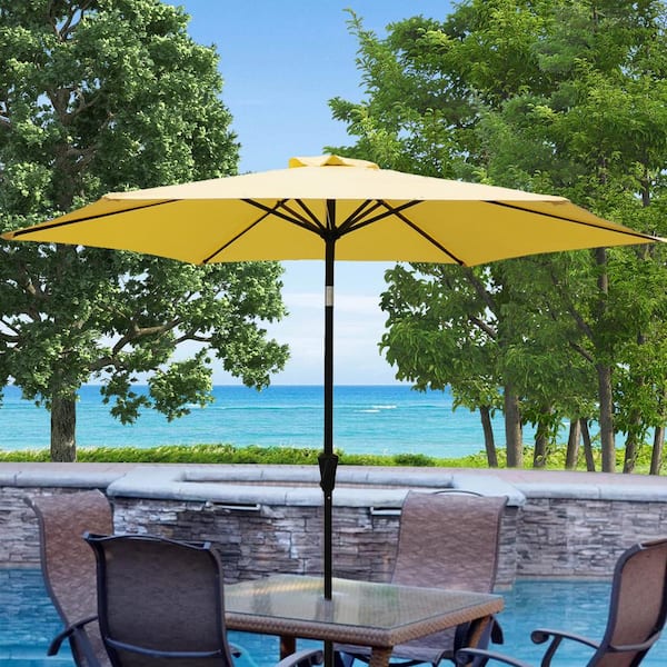 8.8 ft. Aluminum Patio Market Umbrella with 42 Pounds Base, Push Button Tilt and Crank Lift in Yellow