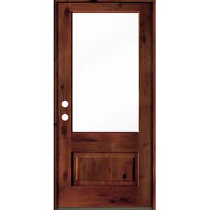 36 in. x 80 in. Knotty Alder Right-Hand/Inswing 3/4-Lite Clear Glass Red Chestnut Stain Wood Prehung Front Door