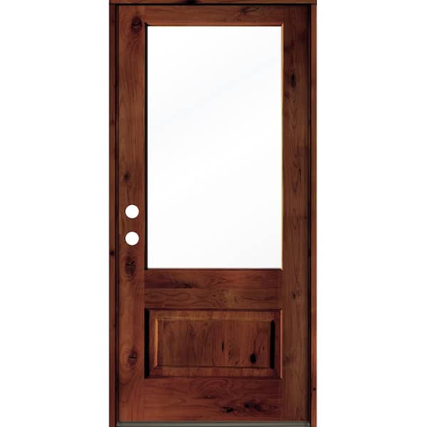 Krosswood Doors 36 in. x 80 in. Knotty Alder Right-Hand/Inswing 3/4-Lite Clear Glass Red Chestnut Stain Wood Prehung Front Door