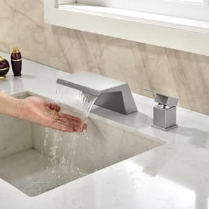 Samda 8 in. Widespread Single Handle Waterfall Spout Bathroom Faucet in Brushed Nickel (Valve Included)