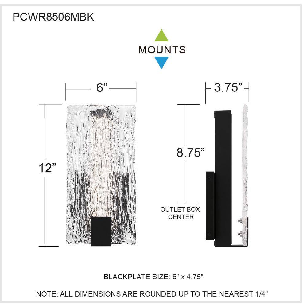 Winter Matte Black and Clear Textured Glass LED Wall Sconce