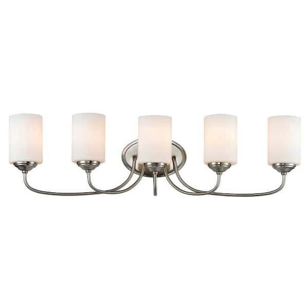 Unbranded Cardinal 34.75 in. 5-Light Brushed Nickel Vanity Light with Matte Opal Glass Shade with No Bulbs Included