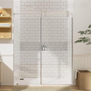 72 in. W x 80 in. H Single Sliding Frameless Shower Door in Brushed Nickel with 3/8 in. Clear Glass