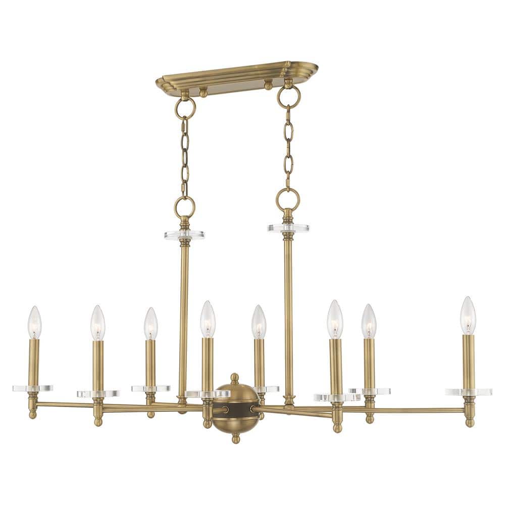 Antique Brass 8-Light Chandelier with Clear Crystal Bobeches