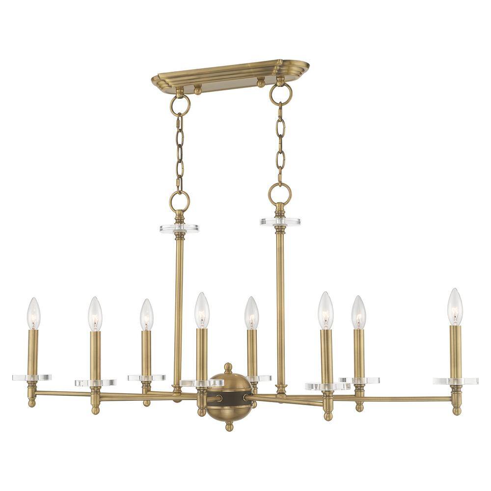 Antique Brass 8-Light Chandelier with Clear Crystal Bobeches