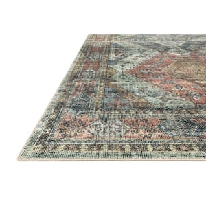 Skye Apricot/Mist 8 ft. x 8 ft. Round Printed Distressed Oriental Area Rug