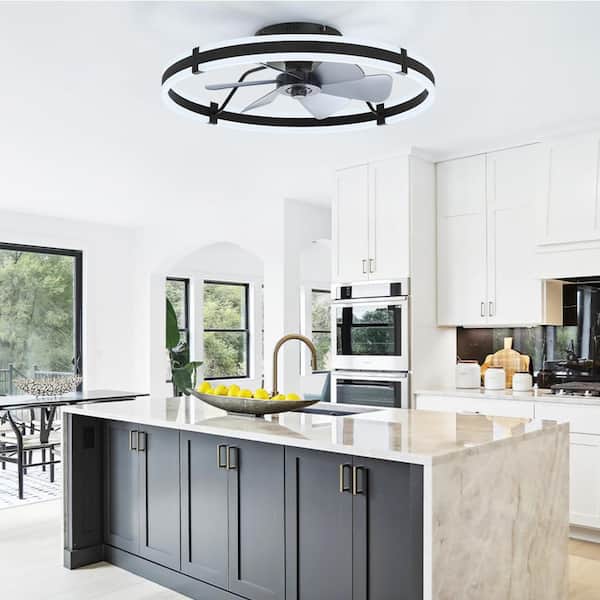 24 in. Dimmable LED Indoor Black Flush Mount Modern Low Profile Ceiling Fan with Lights, Remote Control and APP Included