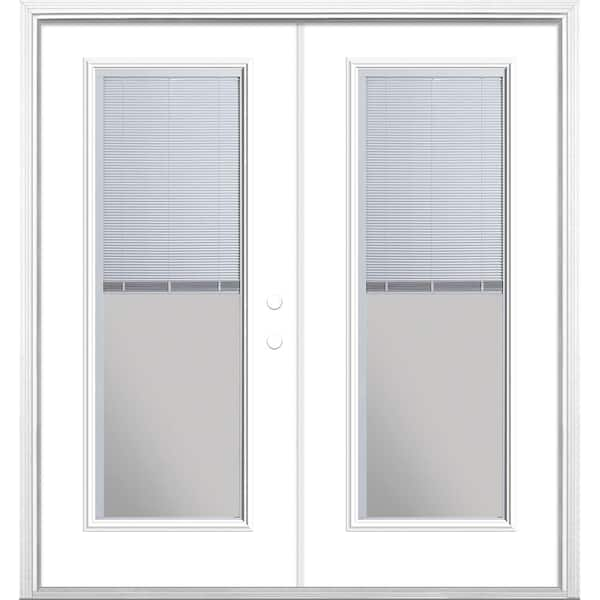 Masonite 72 in. x 80 in. Ultra White Steel Prehung Left-Hand Inswing Mini Blind Patio Door in Vinyl Frame with Brickmold