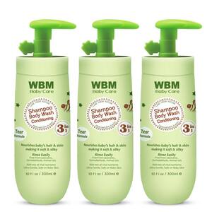 3 in 1 Baby Shampoo with Honey, Wheatgerm and Organic Olive Oil-Nourishes Baby Hair with No Tear Formula (3 Pack)