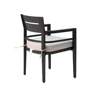 4-Piece Ember Black Aluminum Outdoor Patio Outdoor Dining Chairs with Beige Cushions, Tapered Feet