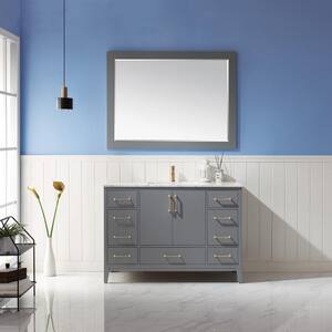 Sutton 48 in. Single Bathroom Vanity Set in Gray and Carrara White Marble Countertop with Mirror