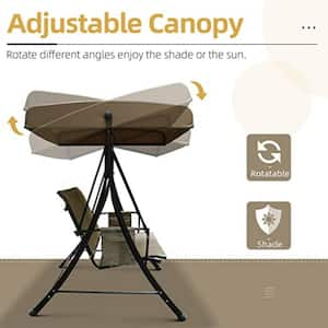 3-Person Deluxe Outdoor Patio Porch Swing with Weather Resistant Steel Frame, Adjustable Tilt Canopy, Beige