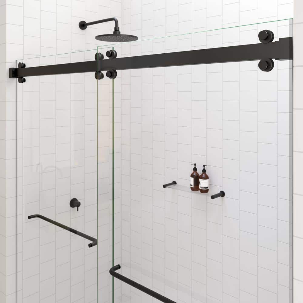 Polaris 60" Matte Black Frameless Sliding Bathtub Door
