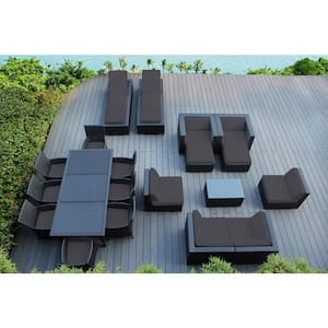 Black 20-Piece Wicker Patio Combo Conversation Set with Sunbrella Coal Cushions