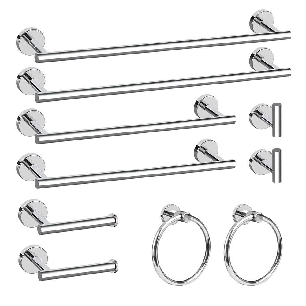 10 Piece Chrome Bathroom Hardware Set with Towel Bars, Paper Holder, Rings, Hooks in Polished Chrome Finish price history on PriceWatchPro