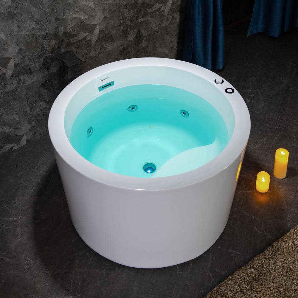 41'' White Freestanding Acrylic Whirlpool Round Bathtub