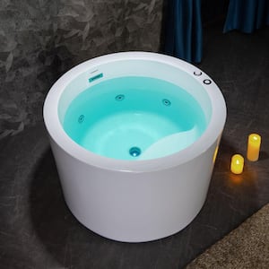 41 in. x 41 in. Acrylic Round Whirlpool with Inline Heater Bathtub with Pre-Molded Seat, Reversible Drain in White