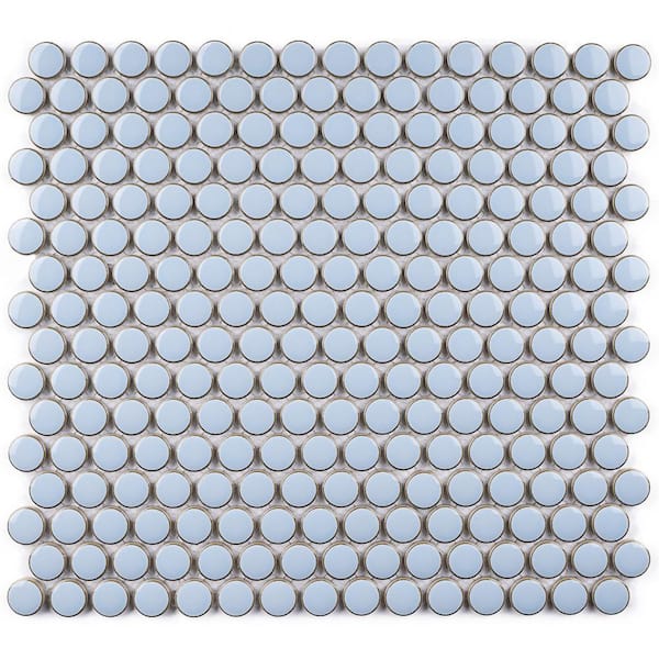 MOLOVO Metro Round Sky Blue 12.41 in. x 11.46 in. Glossy Porcelain Mosaic Tile Sample