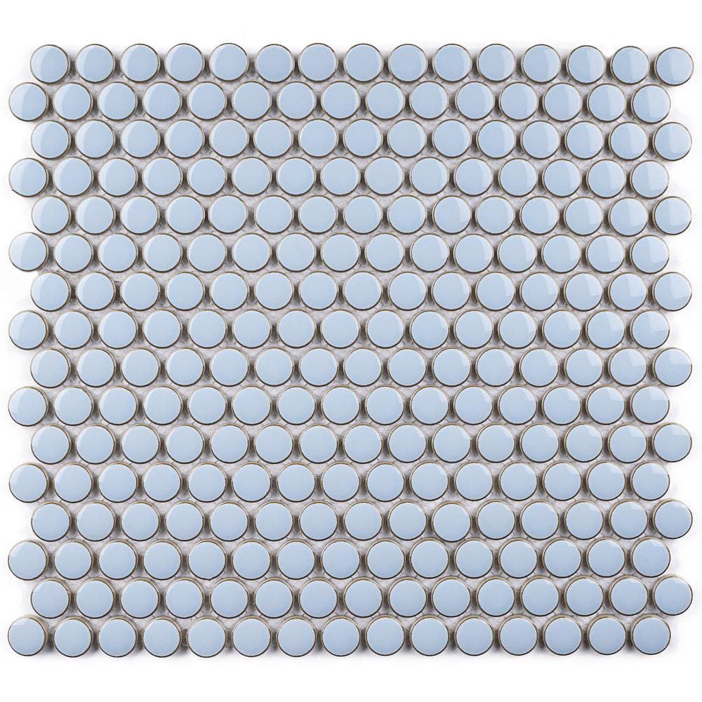 MOLOVO Porcetile Round Sky Blue 12.41 in. x 11.46 in. Penny Glossy ...