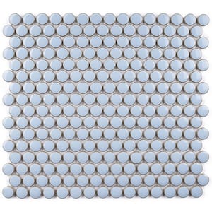 Porcetile Round Sky Blue 12.41 in. x 11.46 in. Penny Glossy Porcelain Mosaic Wall and Floor Tile (9.9 sq. ft./Case)