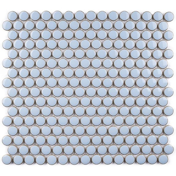 MOLOVO Porcetile Round Sky Blue 12.41 in. x 11.46 in. Penny Glossy Porcelain Mosaic Wall and Floor Tile (9.9 sq. ft./Case)