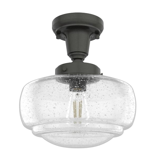Hunter - Saddle Creek 1 Light Noble Bronze Mini Pendant with Seeded Glass Shade Kitchen Light